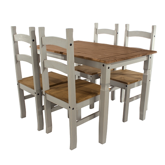 Corona Wooden Rectangular Dining Table With 4 Chairs In Grey