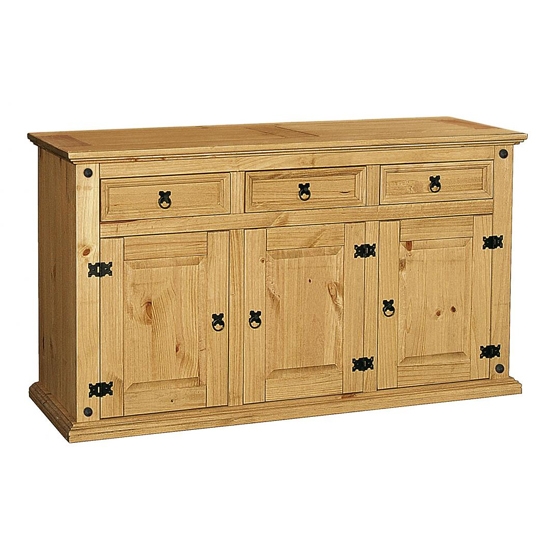 Corona Wooden Sideboard In Distressed Pine With 3 Doors And 3 Drawers