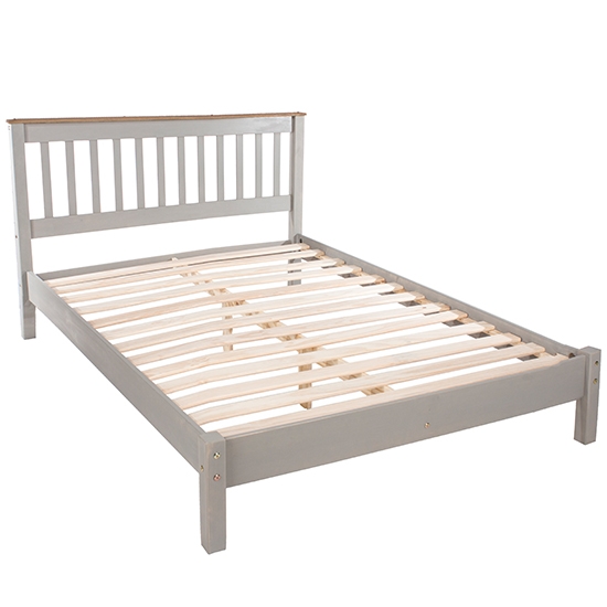 Corona Wooden Slatted Lowend Double Bed In Grey