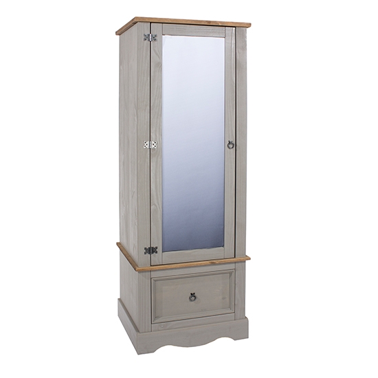 Corona Wooden Wardrobe With Mirrored Door In Grey