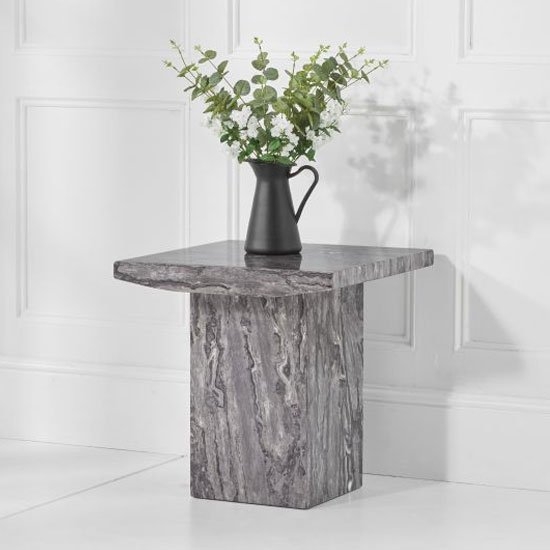 Coruna Marble Lamp Table In Grey High Gloss