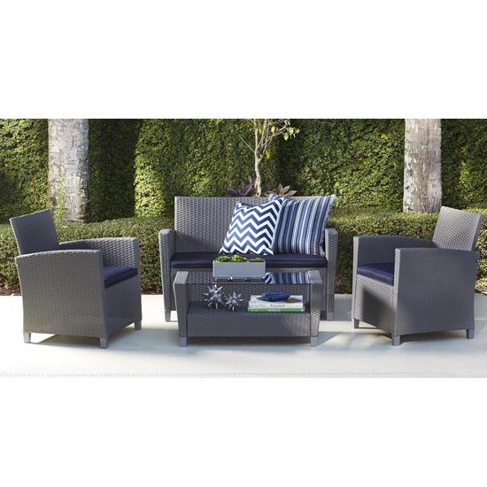 Cosco Outdoor Malmo 4 Piece Resin Wicker Patio Seating Set In Grey