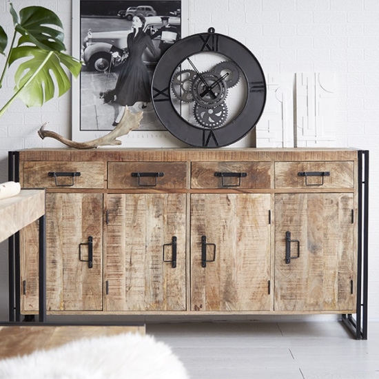 Cosmo Industrial Large Sideboard In Oak With 4 Doors And 4 Drawers