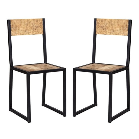 Cosmo Industrial Oak Dining Chairs With Black Metal Legs In Pair