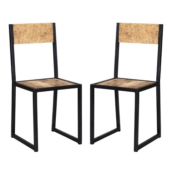 Cosmo Industrial Oak Dining Chairs With Black Metal Legs In Pair
