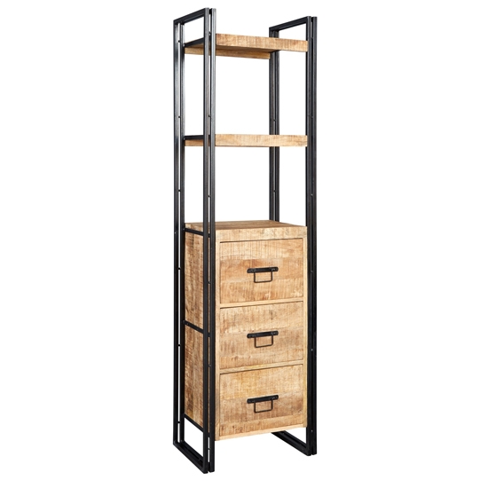 Cosmo Industrial Slim 3 Drawers 1 Shelf Bookcase In Reclaimed Wood