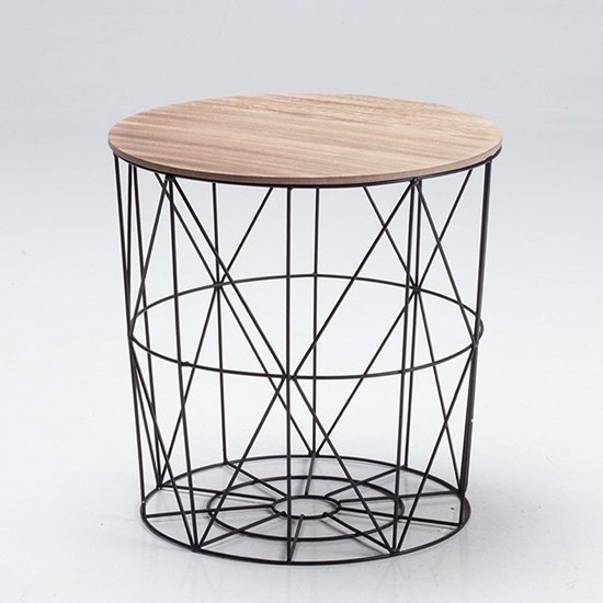 Cosmo Oak Wooden Top Cage Coffee Table With Black Frame