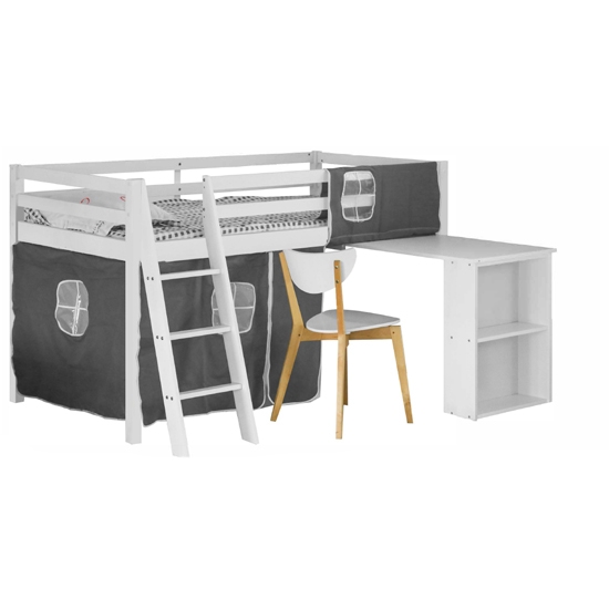 Cosmo Wooden Midsleeper Bunk Bed With Study Desk In White