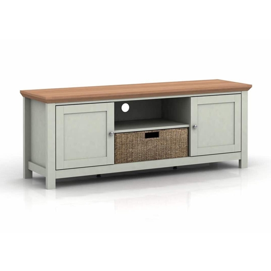 Cotswold Wooden Tv Stand In Grey And Oak With 2 Doors