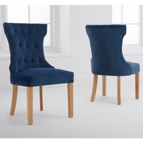 Courtney Blue Velvet Dining Chairs In Pair
