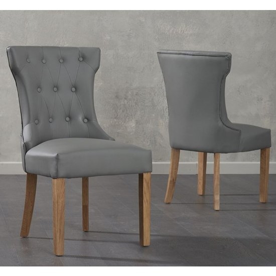 Courtney Grey Faux Leather Dining Chairs In Pair