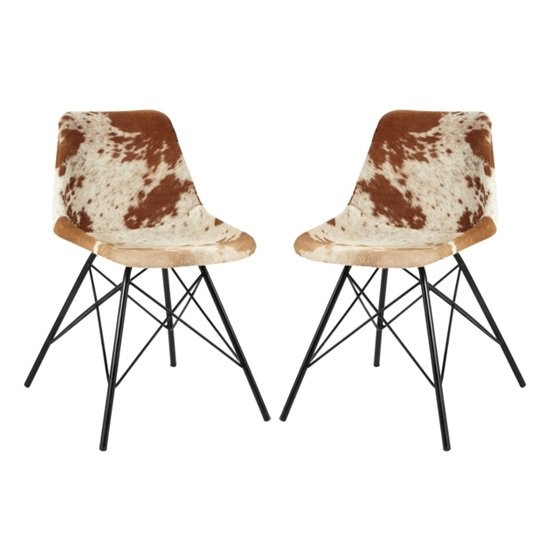 Cowhide Faux Leather Dining Chairs In Pair