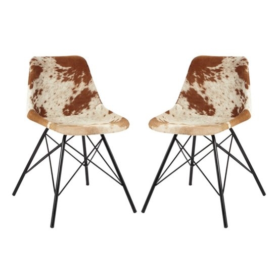 Cowhide Faux Leather Dining Chairs In Pair