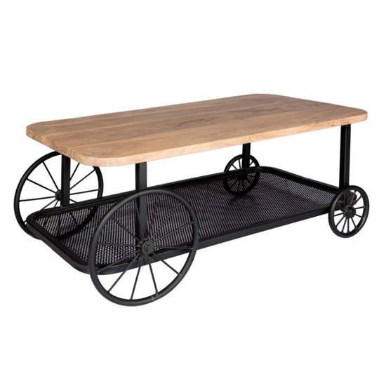 Craft Wooden Coffee Table In Oak With Wheels