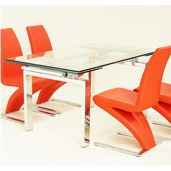 Crystal Extending Glass Dining Table With Chrome Legs