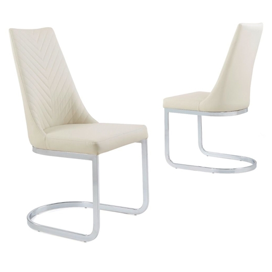 Curva Cream Faux Leather Dining Chairs In Pair