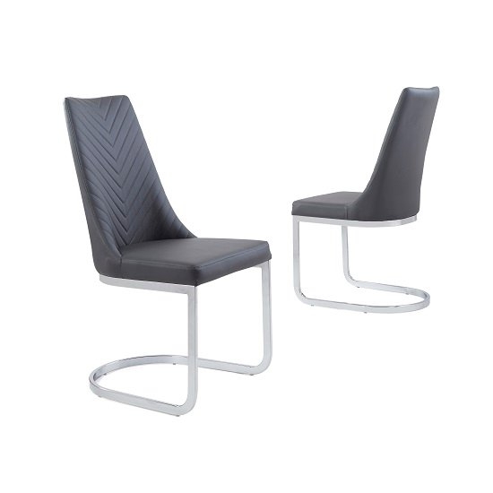 Curva Grey Faux Leather Dining Chair In Pair