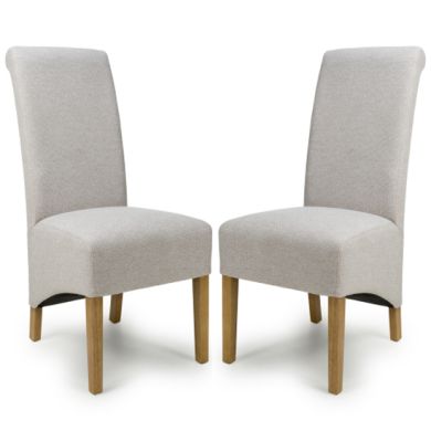 Krista Natural Weave Fabric Dining Chairs In Pair
