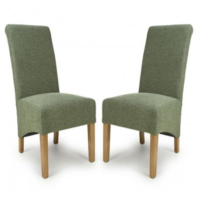Krista Green Weave Fabric Dining Chairs In Pair