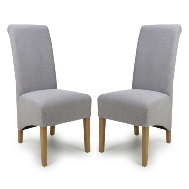 Krista Light Grey Weave Fabric Dining Chairs In Pair