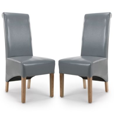 Krista Roll Back Grey Bonded Leather Dining Chairs In Pair