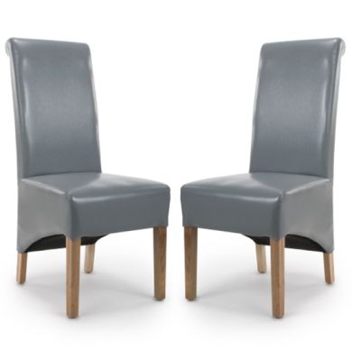 Krista Roll Back Grey Bonded Leather Dining Chairs In Pair