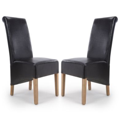 Krista Roll Back Black Bonded Leather Dining Chairs In Pair