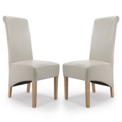 Krista Roll Back Ivory Bonded Leather Dining Chairs In Pair