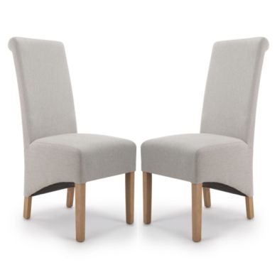 Krista Roll Back Cappuccino Plain Herringbone Fabric Dining Chairs In Pair