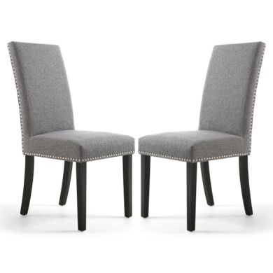 Randall Steel Grey Linen Effect Dining Chairs With Black Legs In Pair