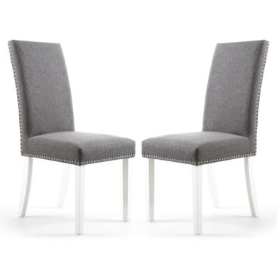 Randall Steel Grey Linen Effect Dining Chairs With White Legs In Pair