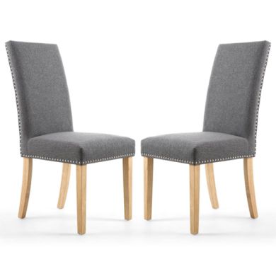 Randall Steel Grey Linen Effect Dining Chairs With Natural Legs In Pair