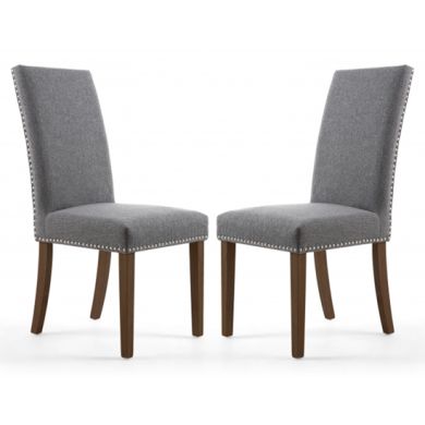 Randall Steel Grey Linen Effect Dining Chairs With Walnut Legs In Pair