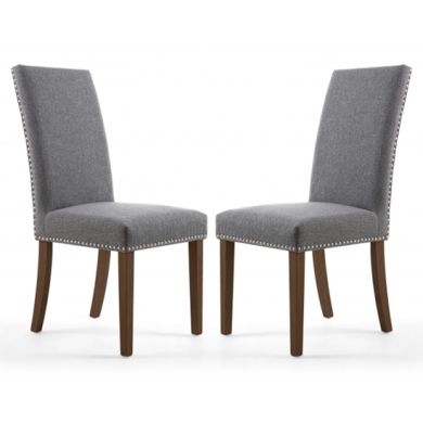 Randall Steel Grey Linen Effect Dining Chairs With Walnut Legs In Pair