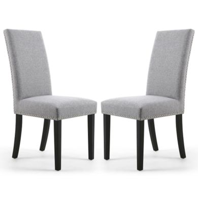 Randall Silver Grey Linen Effect Dining Chairs With Black Legs In Pair