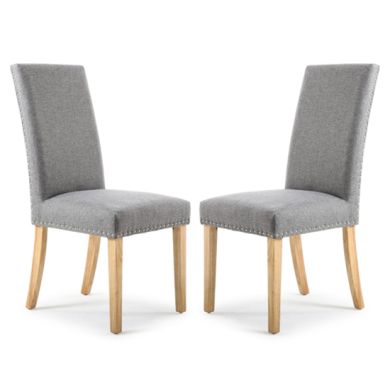 Randall Silver Grey Linen Effect Dining Chairs With Natural Legs In Pair