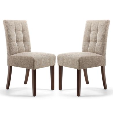 Moseley Oatmeal Stitched Waffle Tweed Dining Chairs In Pair