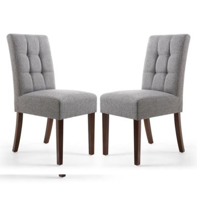 Moseley Steel Grey Stitched Waffle Linen Dining Chairs In Pair