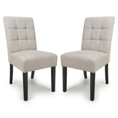 Moseley Natural Waffle Flax Effect Dining Chairs With Black Legs In Pair