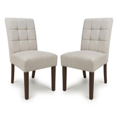 Moseley Natural Waffle Flax Effect Dining Chairs With Walnut Legs In Pair