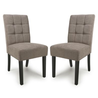 Moseley Light Brown Waffle Flax Effect Dining Chairs With Black Legs In Pair