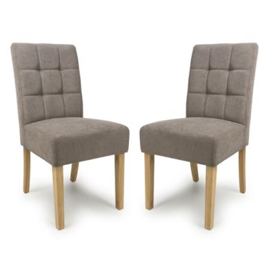 Moseley Light Brown Waffle Flax Effect Dining Chairs With Natural Legs In Pair