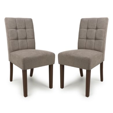 Moseley Light Brown Waffle Flax Effect Dining Chairs With Walnut Legs In Pair