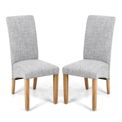 Karta Grey Weave Scroll Back Flax Effect Fabric Dining Chairs In Pair