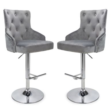 Rocco Grey Brushed Velvet Bar Stools In Pair