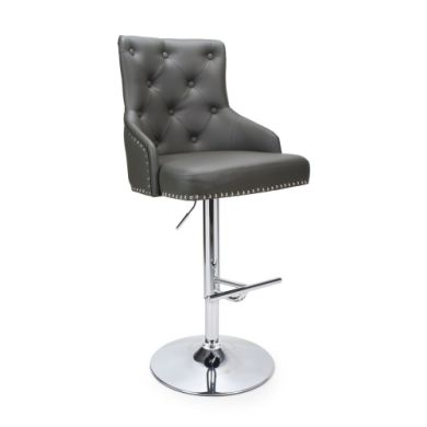Rocco Leather Effect Bar Stool In Graphite Grey