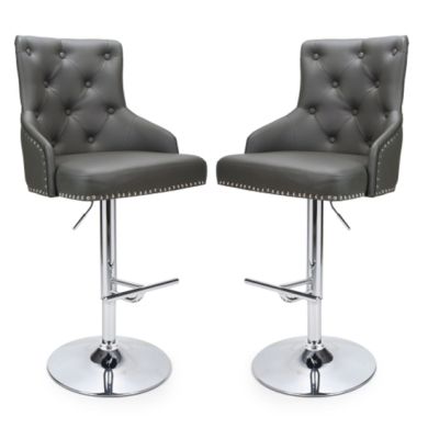 Rocco Graphite Grey Leather Effect Bar Stools In Pair