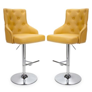 Rocco Yellow Leather Effect Bar Stools In Pair