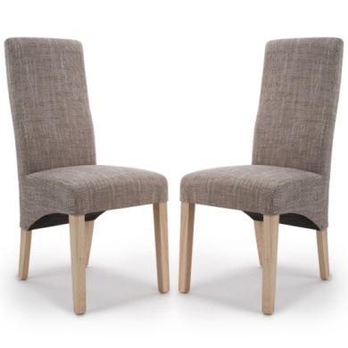Baxter Wave Back Oatmeal Tweed Fabric Dining Chairs In Pair
