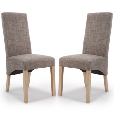 Baxter Wave Back Oatmeal Tweed Fabric Dining Chairs In Pair